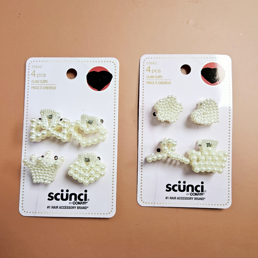 NWT 》2×《 SCÜNCI MINI FAUX PEARL HAIR CLAWS 4pc SETS!